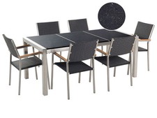 Gartenmöbelset Tisch aus Steingemisch schwarz 6 Rattanstühle 180 cm Grosseto