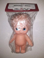 Vtg Fibre Craft IMPKINS DOLL 4.5  Inches 3318 Blonde Hair Blue Eyes Rubber NOS