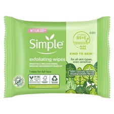 Simple biodegradable Exfoliating Face Wipes cleansing wipes to smooth skin x 20