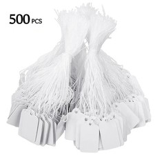 500 Small Hang Price Tags With String White Card Labels For Retail Jewellery