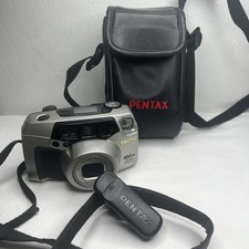 PENTAX IQ ZOOM 200 silver 35MM Film Camera W/ Remote  Case zoom Lens