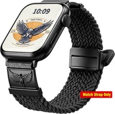Magnetic Braided Stretchy Band for Apple Watch 44mm 45mm 46mm Women Men Black