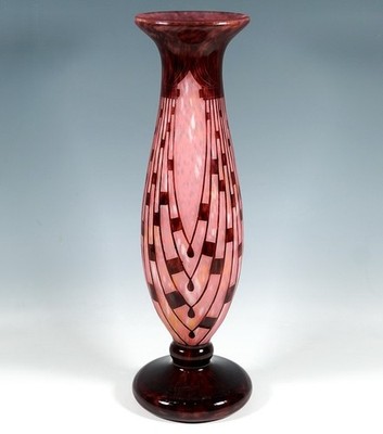 CHARLES SCHNEIDER Art Deco CAMEO Vase Colliers Rosé Glass Handblown, H:46.5CM