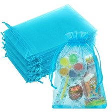 Crweety 50PCS Blue Organza Bags 4x6, Small Mesh Gift 4"x6", Lake