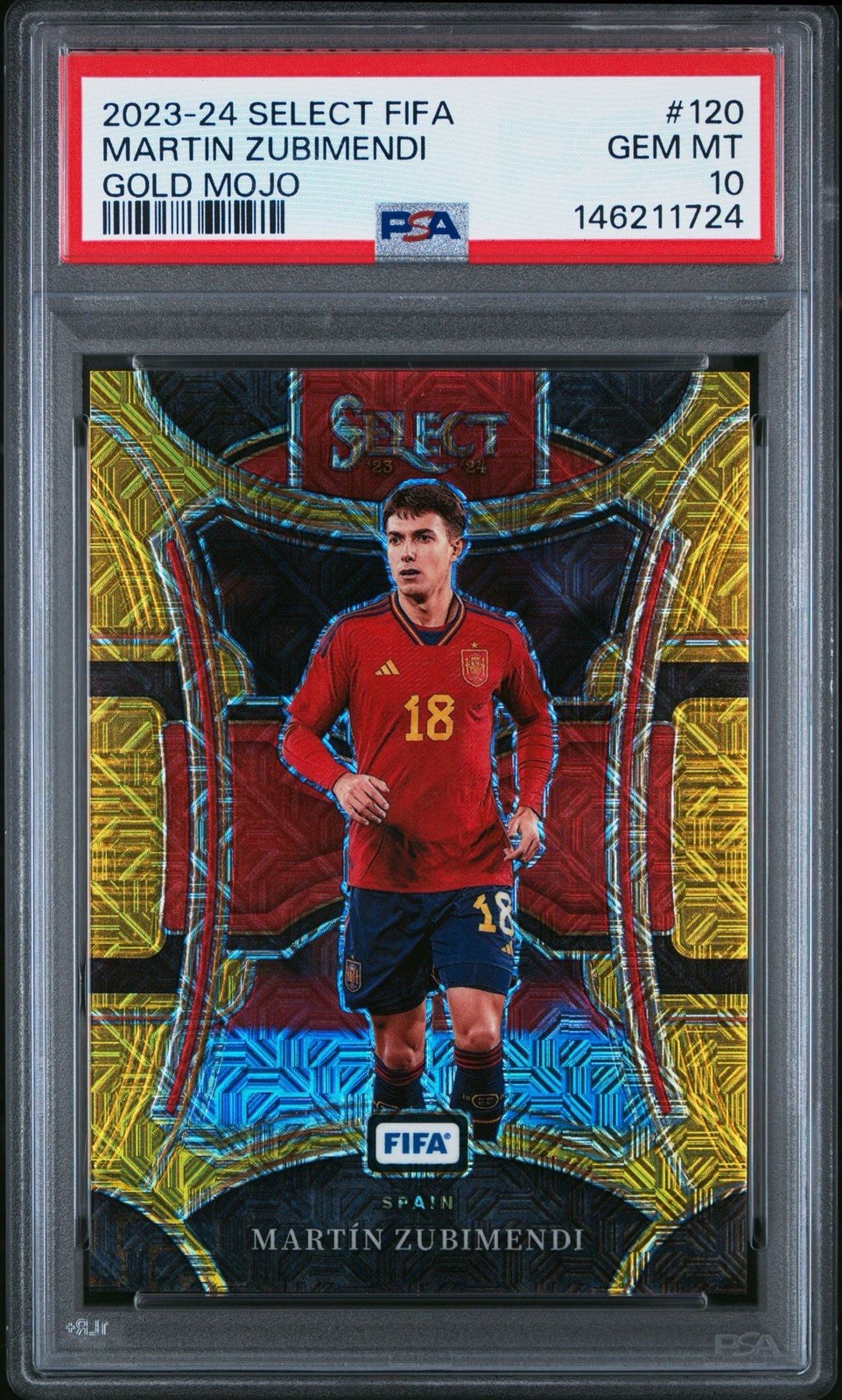 2023-24 Panini Select FIFA Mezzanine Martin Zubimendi #120 Gold Prizm /10 PSA 10