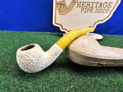 Antique Block Meerschaum Bent Amber Stem Restored Estate Pipe, Case