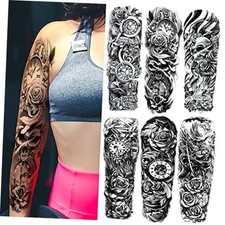 Kotbs 6 Sheets Large Flower Temporary Tattoo Sleeves for Clock, Rose, Floral