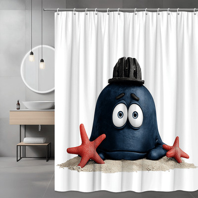 Cute Ocean Shower Curtain Blue Cartoon Sea Creature