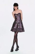 NWT Anna Sui Shangri-La Plaid Taffeta Strapelss Party Dress Size 12