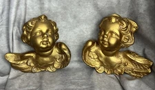 Vintage Gold Gilt Cherub Angel Wall Plaque Baroque Rococo Style Putti Decor B17