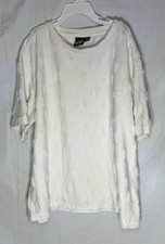 Disney Minnie Mouse Bow Embossed Textured T Shirt Women Short Sleeve White M