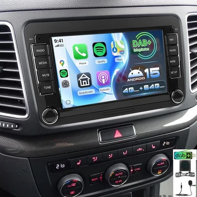 DAB+ Android 15 für VW Sharan II 7N Seat Alhambra 2 Autoradio Carplay Navi + Kam - Bild 1 von 4