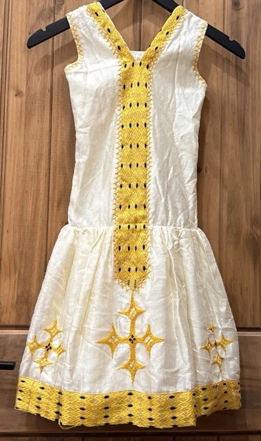 Vestido Etíope Eritreo Habesha Tradicional Niña Hecho a Mano Talla 5/6 Tribal Foto 3 de 4