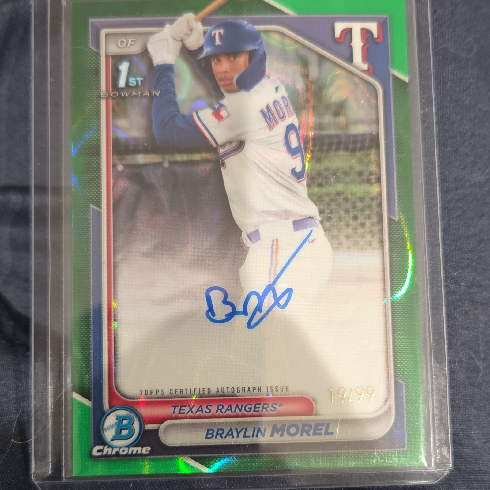 2024 Bowman Chrome Braylin Morel Texas Rangers Green Auto #CPA-BM /99 Rookie