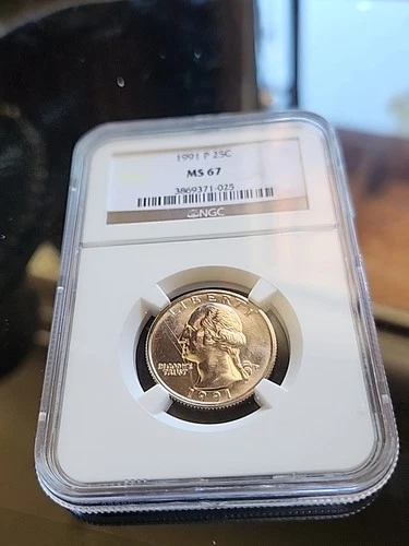 1991-P Washington NGC MS67 25C *53/0 pop - $115 PG value - 1148 Registry points*