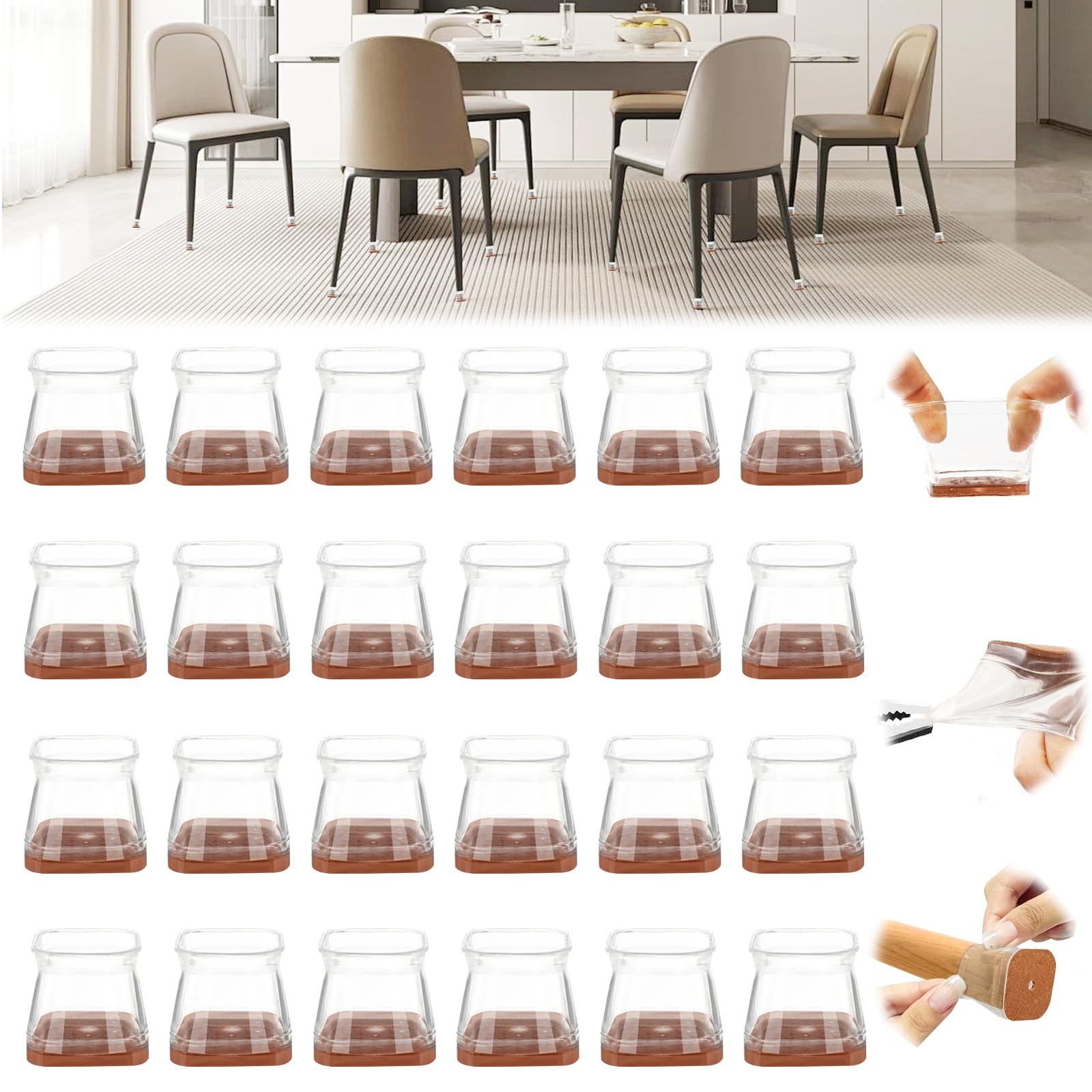 Anti rayure lot de 24 embouts de pieds de chaise carrés feutre pour protéger le parquet