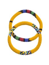 Set of 2 Handmade Glass Seed Bead Beaded Multi Color Stackable Crochet Bracelets