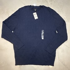 Alfani Men  s Sweater XL Neo Navy Cotton Crew Neck Diamond Knit NWT