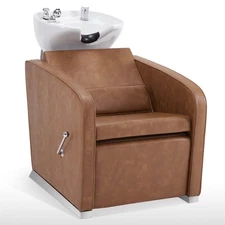 BarberPub Backwash Shampoo Station Chair, Salon Ceramic Hair Wash Bowl 9370