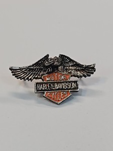 Harley Davidson Motorcycles Logo Lapel Pin Silver & Orange Colors 