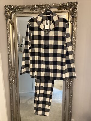 BNWT M&S MENS BRUSHED COTTON BLACK WHITE PYJAMAS SIZE SMALL NEW UK