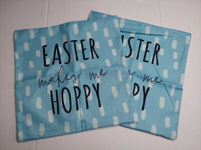 2 - Easter Spring Throw Pillow Covers Easter Makes Me Hoppy Blue/Black Zipper