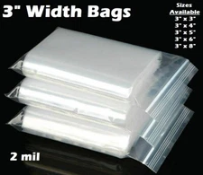 3" CLEAR ZIP SEAL BAGS POLY PLASTIC RECLOSABLE TOP LOCK ZIPPER 2MIL MINI BAGGIES