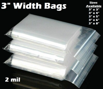 3'' CLEAR ZIP SEAL BAGS POLY PLASTIC RECLOSABLE TOP LOCK ZIPPER 2MIL MINI BAGGIES