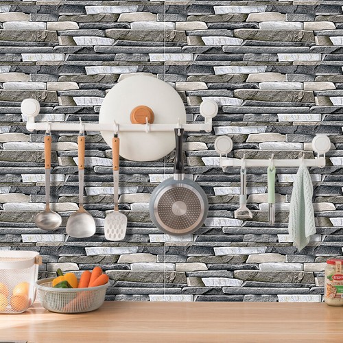 12pcs Mosaic Stone Urban Brick Adhesive Bathroom Kitchen Wall Tile Stair Sticker - Picture 4 of 12