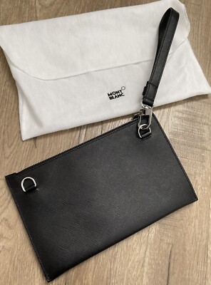 New MONTBLANC Black SARTORIAL Leather Clutch Zip Pouch Bag