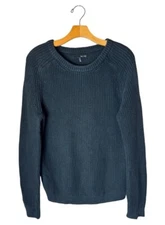 Oak + Fort Sweater Women XS Washed Black Ribbed Knit Cotton Crew Neck Pullover