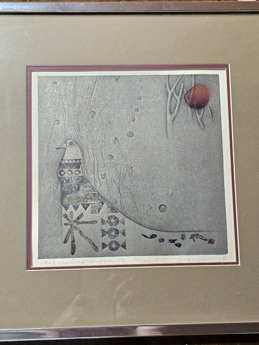 Kunihiro Amano Morning Moon 13 Woodblock Print Signed Framed
