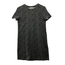 Zara Short Sleeve Shift Dress Size S Black White Printed Knit Stretch Sweater