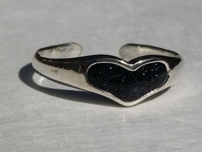 Sterling Silver 925 Black Enamel Heart Toe Ring Band Adjustable | eBay