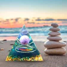 Hot Amethyst Crystal Sphere Orgonite Pyramid Obsidian Chakra Energy Orgone Stone