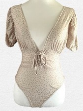 Missguided floral short puff sleeve bodysuit cream Size 4