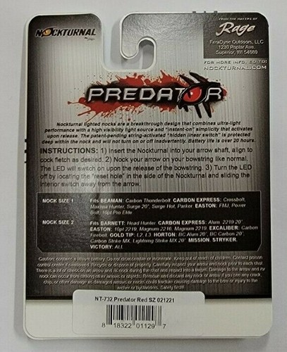 Nockturnal NT-732 Predator Crossbow Lighted Nock, RED Size 2-3 Pack - Picture 2 of 2