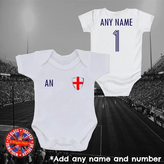 DUNNES STORES Personalised England Football Bodysuit Boys Girls Fans Babygrow Gift