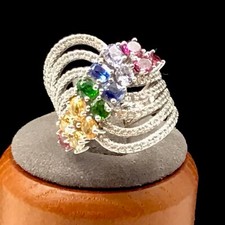 Sterling Silver Multi Gemstone Ring 6.9 Grams Size 6