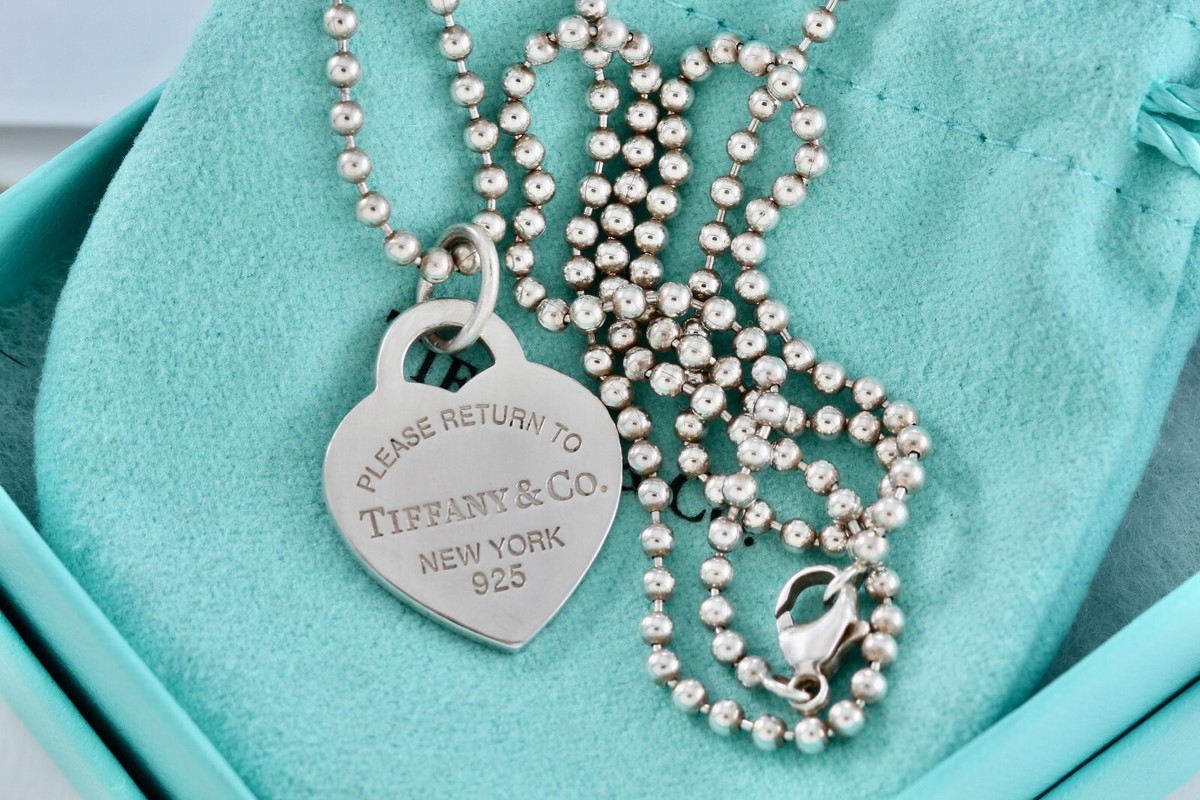 Return To Tiffany & Co. Silver Large Blue Enamel Heart Charm