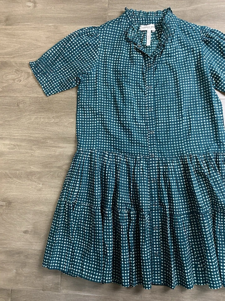 Mini Vestido Apiece Apart Las Alturas Verde Azulado Cuadros Guinga Babydoll Volantes Cuadros Xs Foto 3 de 4