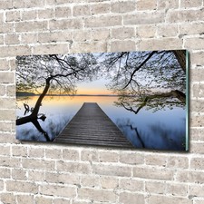 Glas-Bild Wandbilder Druck auf Glas 140x70 Deko Landschaften Pier am See