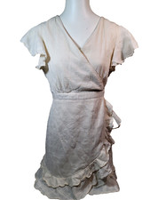 LuLu’s Short Sleeve Lined Cream - ivory Wrap Mini Dress Size Large