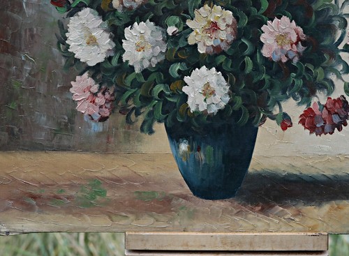 Edmund Volz (1902-1972) - Bodegón con flores, pintura al óleo sobre lienzo - Imagen 3 de 9
