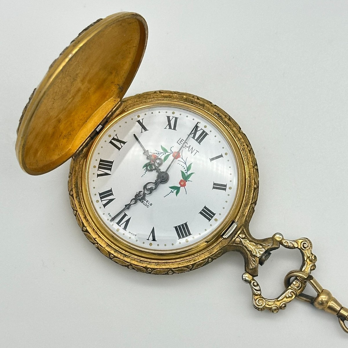 Men's Vintage LEGANT Gold Tone Floral Dial Mechanical Pocket Watch