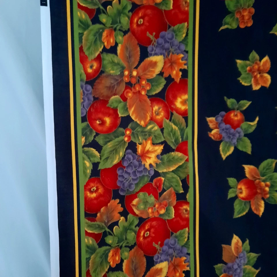 Cranston Fabrics Autumn Fruit Foliage Border on Black Background 60" x 94" - Image 2 of 4