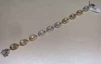 10k Yellow and White Gold 12mm Gucci Link Brcelet Set With 4.000ct of Diamonds