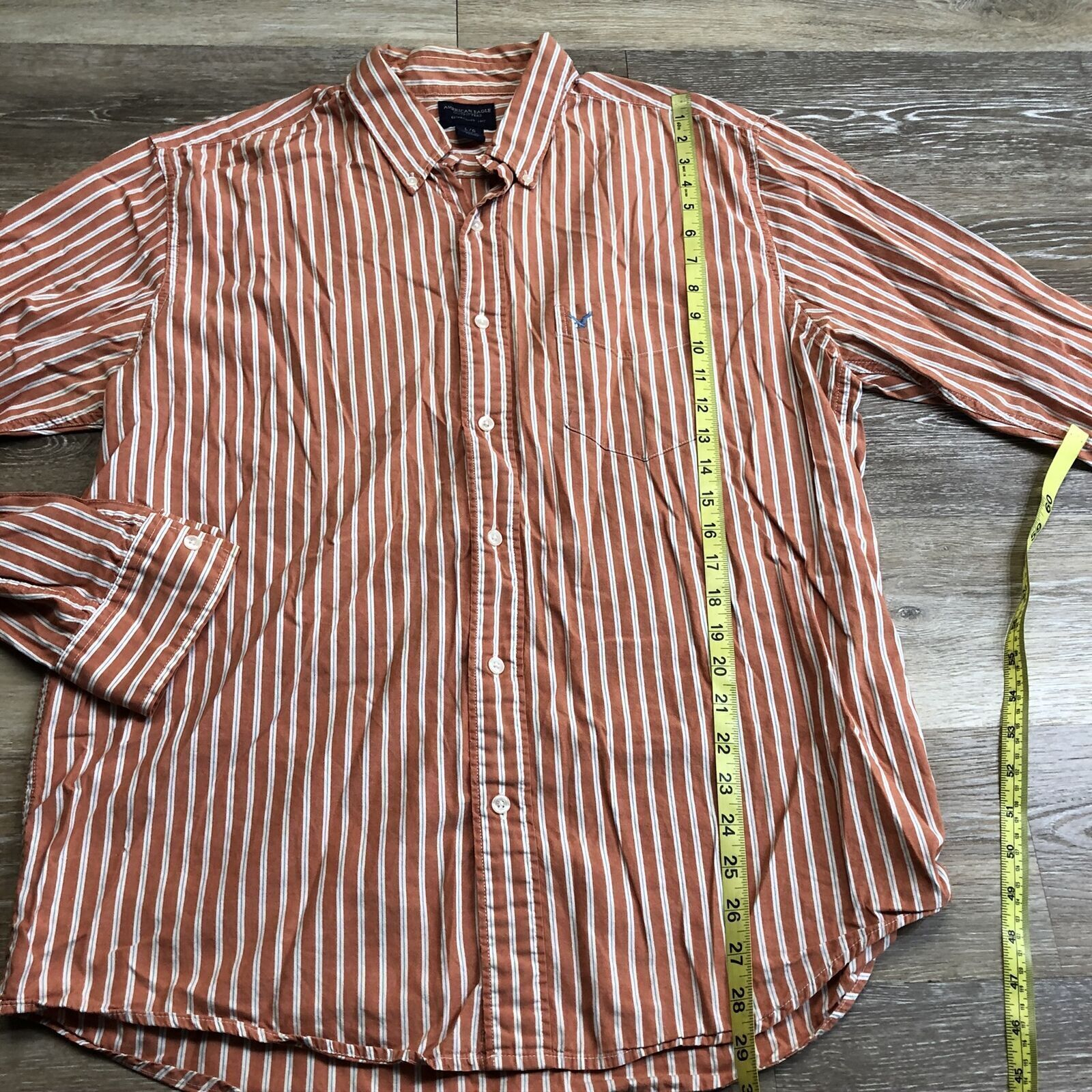 AMERICAN EAGLE Button Down Orange Striped Casual … - image 8