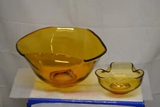 MID CENTURY MODERN AMBER GLASS CHIP & DIP SET NO CHIPS MCM