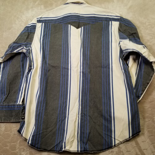 VTG Wrangler Button Up Brushpopper Cowboy Western Shirt 17.5x 36 XL Snap Striped - Picture 10 of 12
